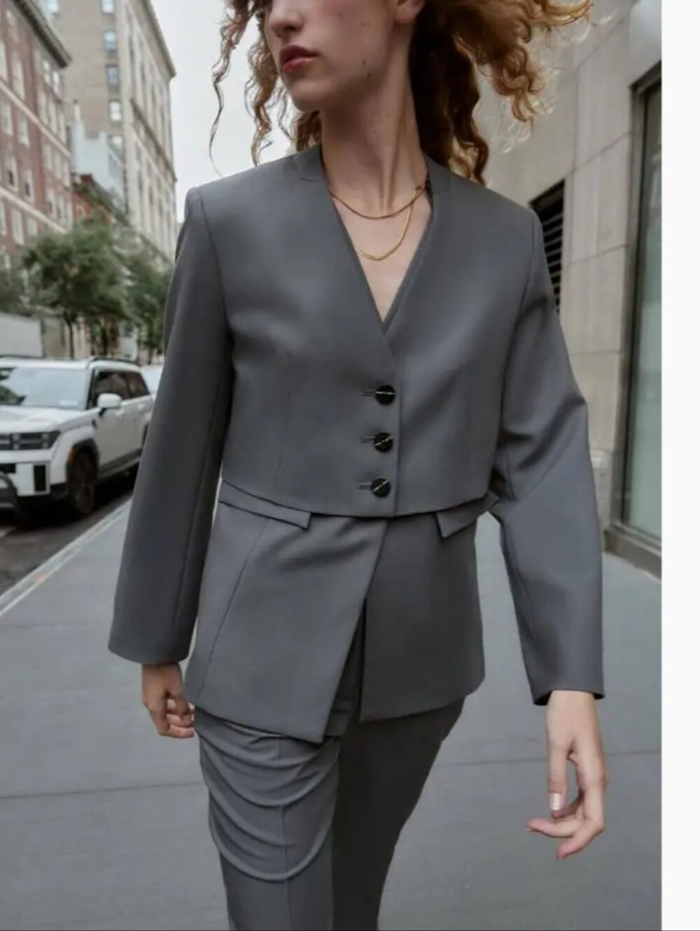 Zara Gray Lapel Free Cropped Blazer with Black Lining